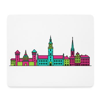 Poznaan Stadtsilhouette Rathaus Ziegenkunst - Mousepad (Querformat) - Weiß - Vorne