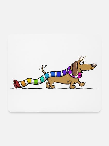 Dackel mit Regenbogen Schal Cartoon Dachshund Hund - Mousepad (Querformat) - Weiß