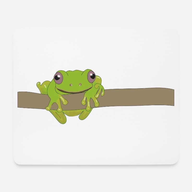 Grüner Frosch am Ast - Mousepad (Querformat) - Weiß