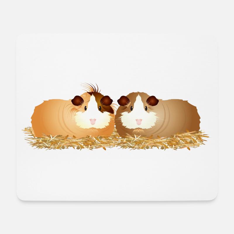 zwei niedliche Meerschweinchen gemeinsam im Stroh - Mousepad (Querformat) - Weiß