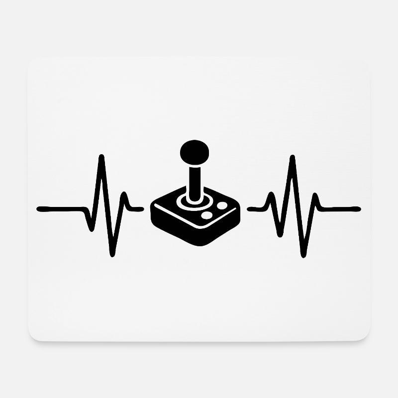 Heartbeat Gamer, conception d’art de ligne de manette de jeu - Tapis de souris (format paysage) - blanc