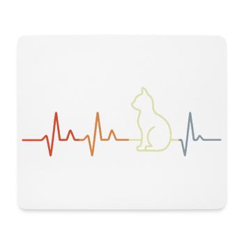 Retro Herzschlag Katze - Mousepad (Querformat) - Weiß - Vorne