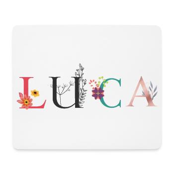 LUCA Namenskunst mit gestickten Blumen - Mousepad (Querformat) - Weiß - Vorne