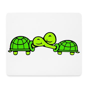 2 tortues se câlinant, un doux couple qui s'embrasse, une équipe amoureuse - Tapis de souris (format paysage) - blanc - Devant