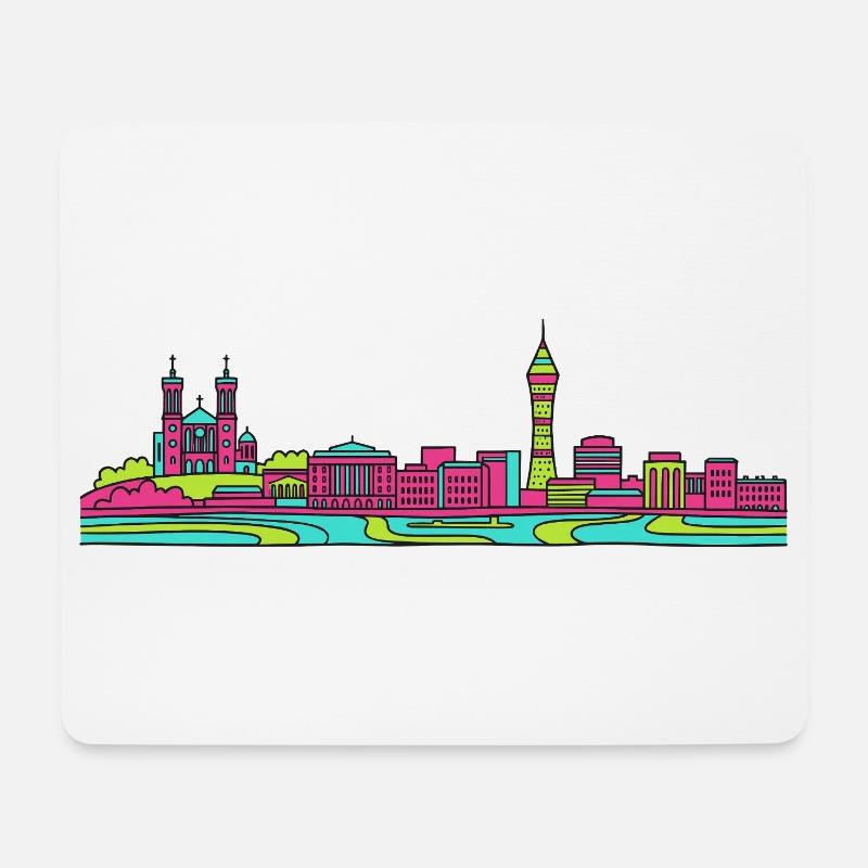 Basilique Skyline de la ville de Lyon Modern Line Art - Tapis de souris (format paysage) - blanc