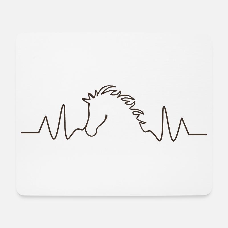 Ligne ECG Cheval Battement de Cœur Équitation - Tapis de souris (format paysage) - blanc