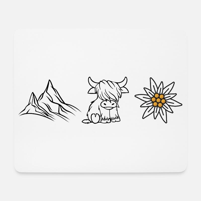 Berge Kuh Edelweiss_Wandershirt - Mousepad (Querformat) - Weiß