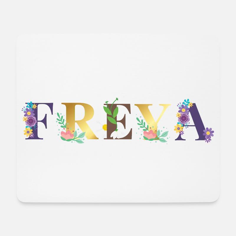 FREYA Name Art With Flowers Embroidered - Mouse Pad (horizontal) - white