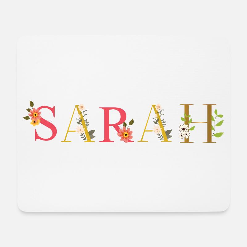 Le nom de SARAH décoré de fleurs - Tapis de souris (format paysage) - blanc