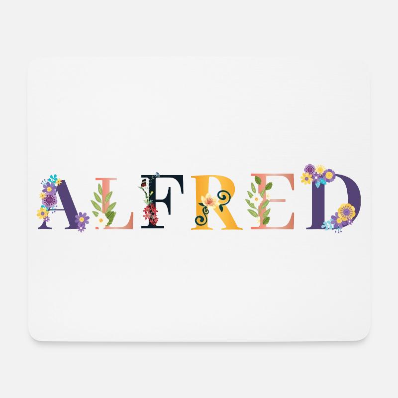 ALFRED Name mit Blumen geschmückt - Mousepad (Querformat) - Weiß