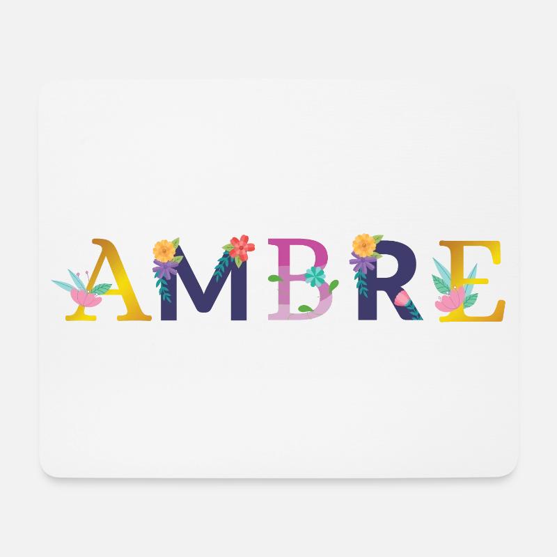 AMBRE Nom Orné de Fleurs - Tapis de souris (format paysage) - blanc