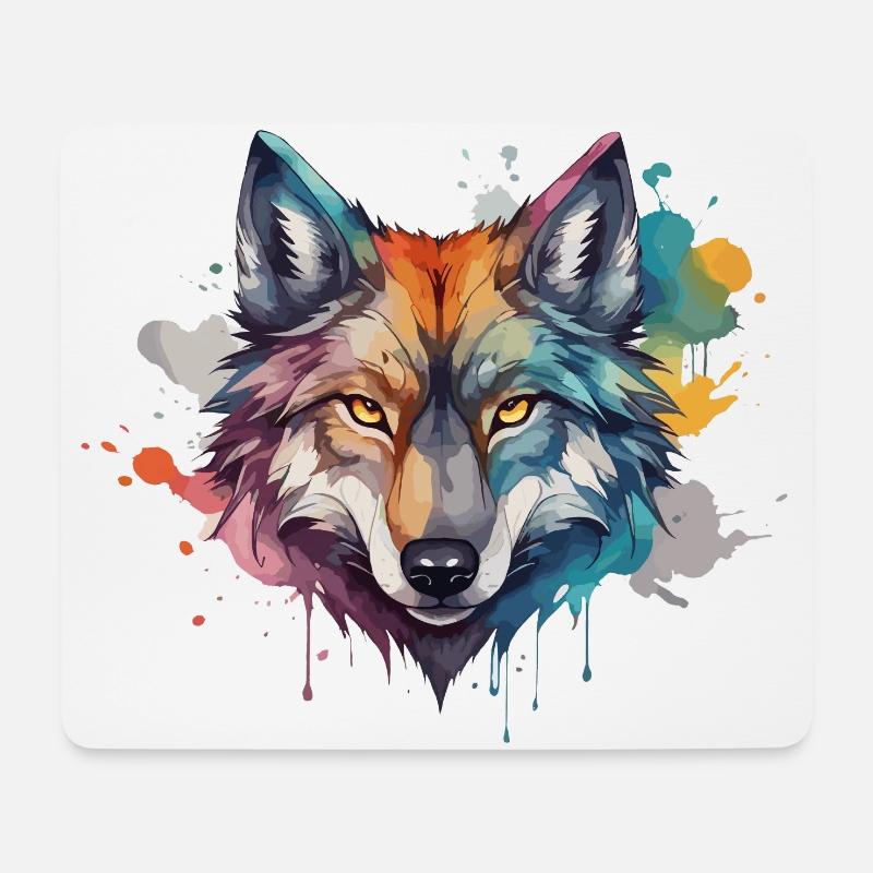 Wolf Wasserfarbe Spirit Aquarell - Mousepad (Querformat) - Weiß