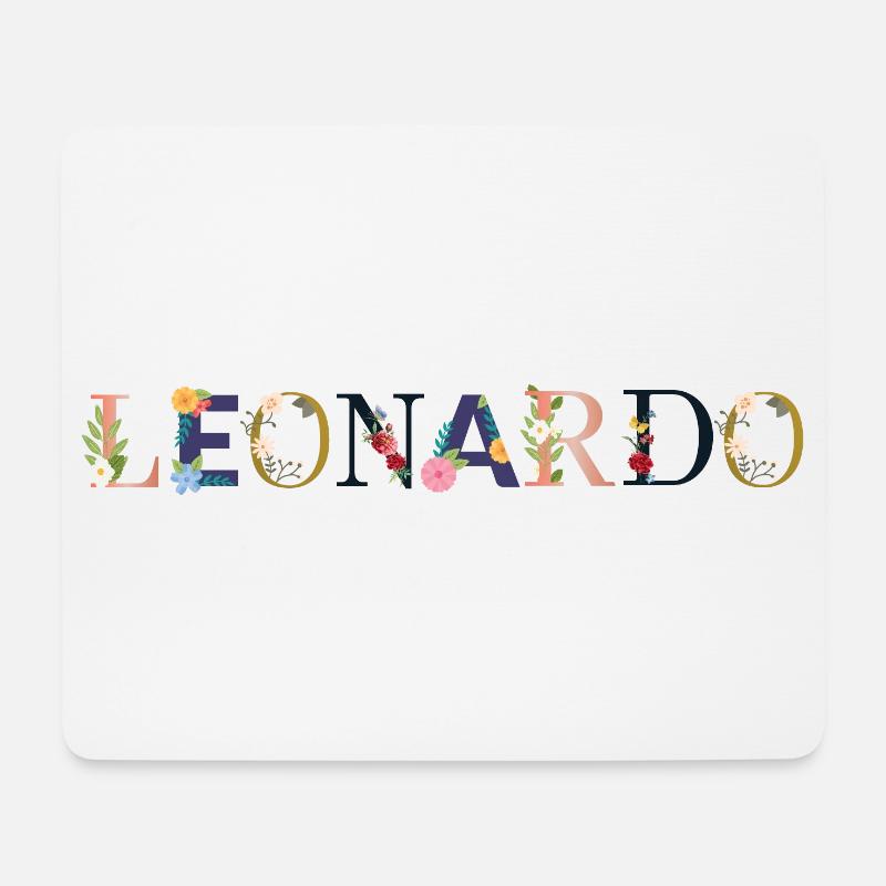 Le nom de LEONARDO décoré de fleurs - Tapis de souris (format paysage) - blanc