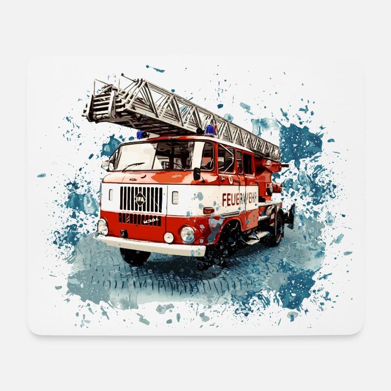 IFA W50 Feuerwehr mit Drehleiter - Mousepad (Querformat) - Weiß