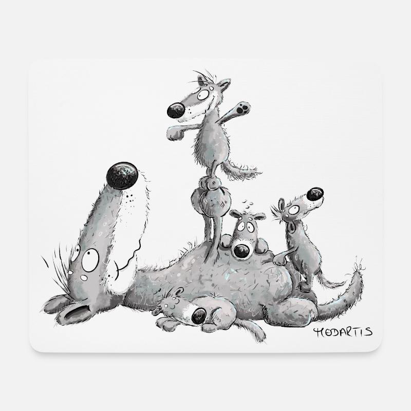 Lustiges Wolf Rudel Familie - Mousepad (Querformat) - Weiß