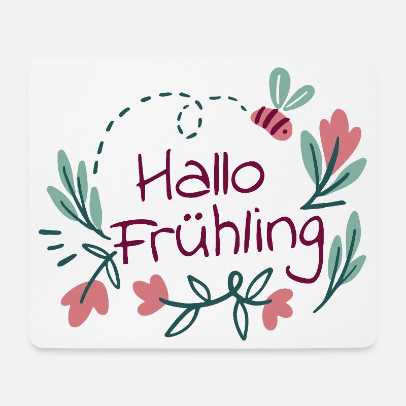Hallo Frühling Blütenkranz mit Biene - Mousepad (Querformat) - Weiß