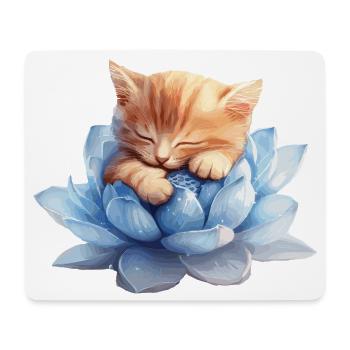 Chaton se reposant sur des succulentes bleues - Tapis de souris (format paysage) - blanc - Devant