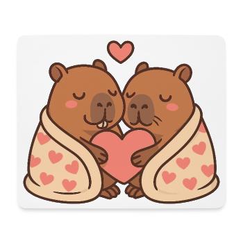 Capybara Couple – Snuggled up with heart motif - Mouse Pad (horizontal) - white - Front