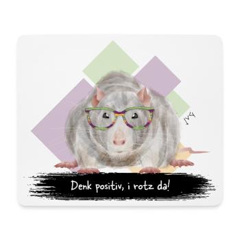JvG Ratte "Denk positiv, i roz da!" - Mousepad (Querformat) - Weiß - Vorne