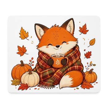Süßer Fuchs mit Tee Gemütliches Herbst Design - Mousepad (Querformat) - Weiß - Vorne