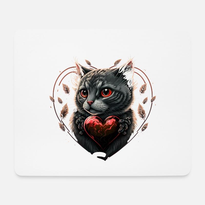Katzenliebendes Mädchen und Katzenherz - Mousepad (Querformat) - Weiß
