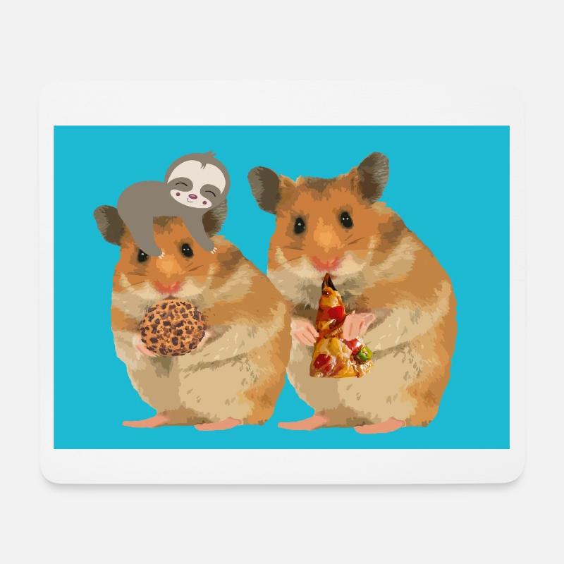 Bread tin two hamsters with sloth, pizza, biscuit - Mouse Pad (horizontal) - white