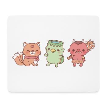 Trio japonais mignon de yokai Kitsune Kappa et Oni - Tapis de souris (format paysage) - blanc - Devant