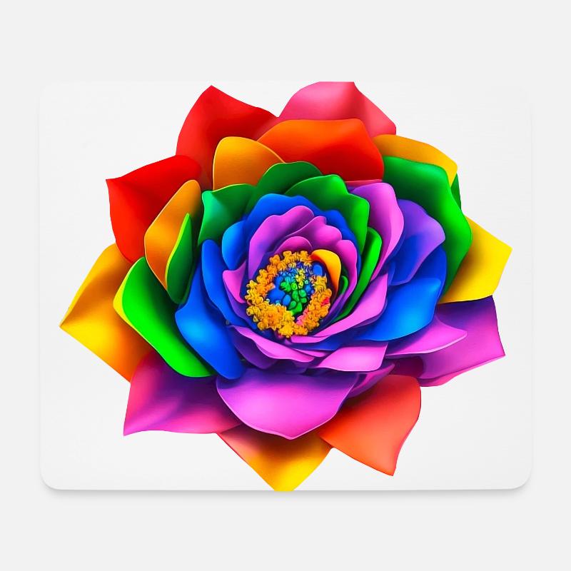 Lebendige 3D Regenbogenblume - Mousepad (Querformat) - Weiß