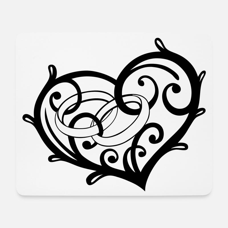 Großes Herz und zwei Ringe, Hochzeit - Mousepad (Querformat) - Weiß