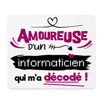 Amoureuse d'un informaticien ! humour geek - Tapis de souris (format paysage) - blanc - Devant