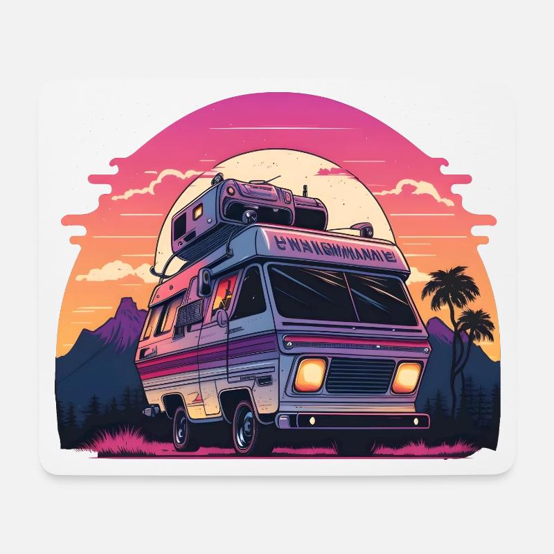 Synthwave Camper sunset - Mousepad (Querformat) - Weiß