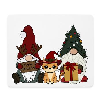 Chat avec gnome - Tapis de souris (format paysage) - blanc - Devant