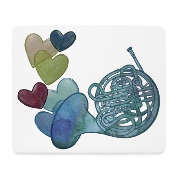 Herznote-Horn mit bunten Herzen - Mousepad (Querformat) - Weiß - Vorne