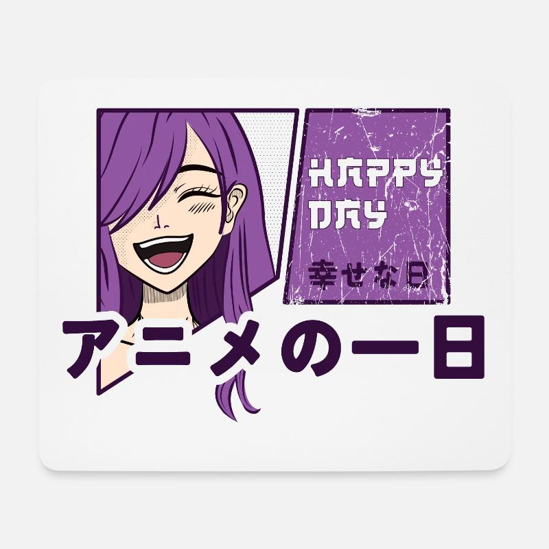Glücklicher Tag mit Anime - Mousepad (Querformat) - Weiß