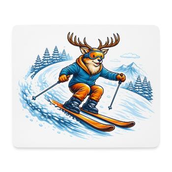 Cerf de ski drôle – Motif comique des sports d’hiver - Tapis de souris (format paysage) - blanc - Devant