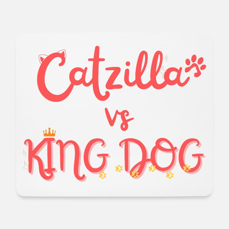 Catzilla gegen King Dog - Mousepad (Querformat) - Weiß