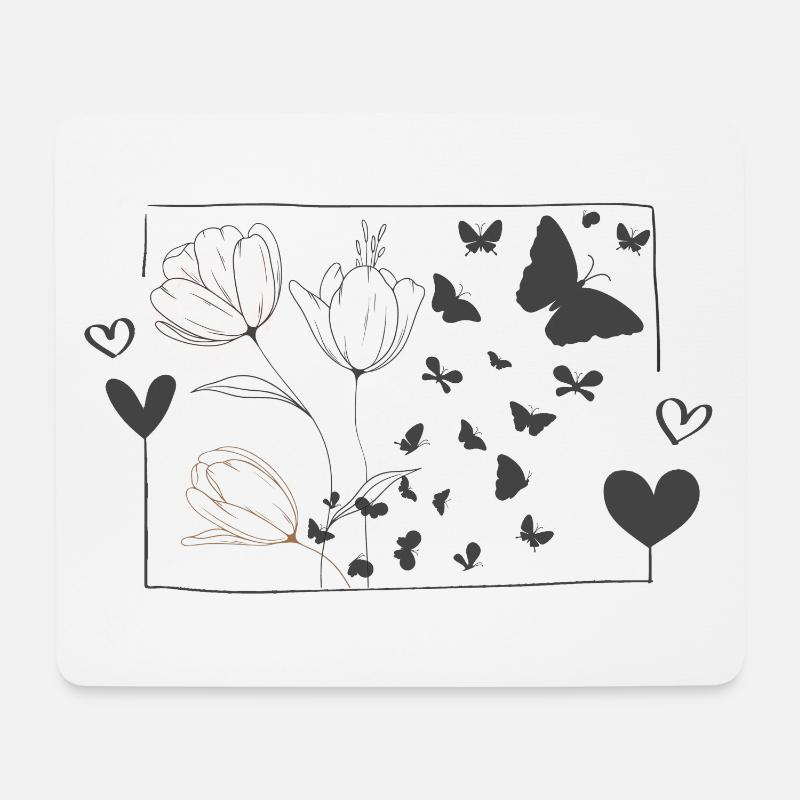 Schmetterling Butterfly Vogel Blumen Tulpen Herz - Mousepad (Querformat) - Weiß