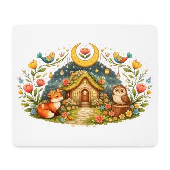 Magical Spring House with Fox and Owl - Mouse Pad (horizontal) - white - Front