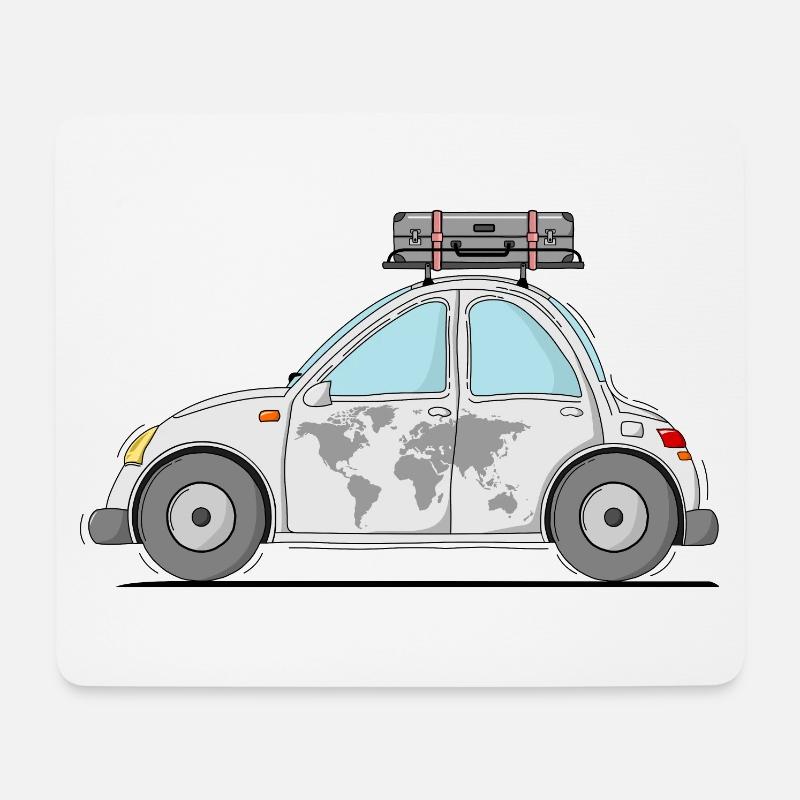 Auto mit Koffer Weltkarte Grau - Mousepad (Querformat) - Weiß