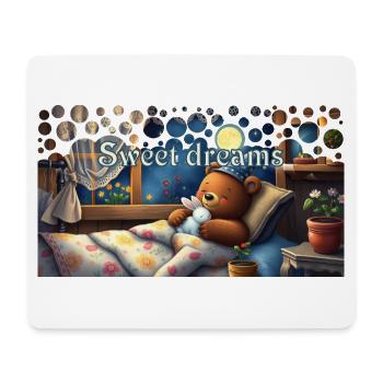 Süße Träume schlafender Bär mit Kuscheltier - Mousepad (Querformat) - Weiß - Vorne