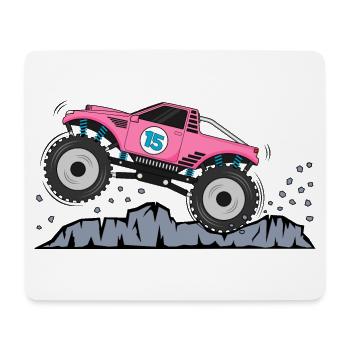 Monstertruck Geburtstag 15 Pink - Mousepad (Querformat) - Weiß - Vorne