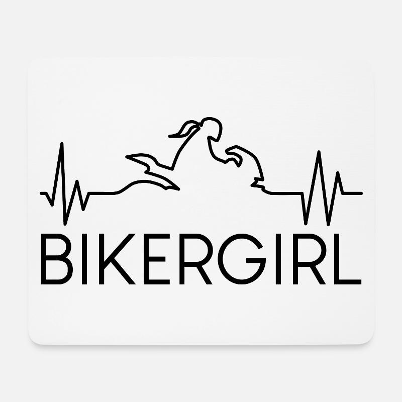 Bikergirl Motorradfahrerin Herzschlag Motorrad - Mousepad (Querformat) - Weiß
