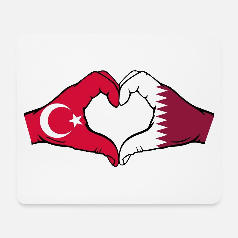 Türkei Katar Flagge Hände Herzform - Mousepad (Querformat) - Weiß