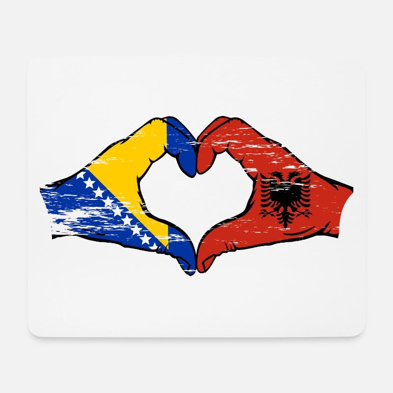 Bosnien Albanien Flagge Hände Herzform used - Mousepad (Querformat) - Weiß