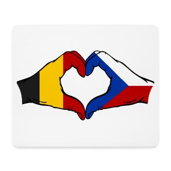 Belgique République tchèque drapeau mains coeur - Tapis de souris (format paysage) - blanc - Devant