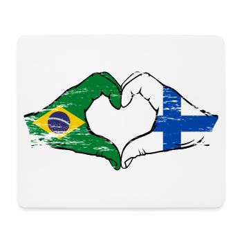 Brésil Finlande Drapeau Mains Coeur Forme Utilisé - Tapis de souris (format paysage) - blanc - Devant
