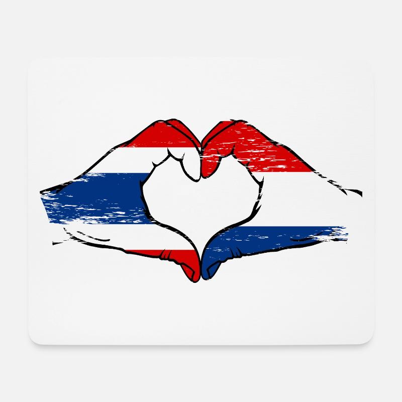 Thailand Holland Flagge Hände Herzform used - Mousepad (Querformat) - Weiß