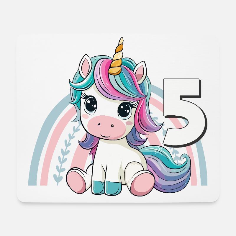 5. Geburtstag Einhorn Regenbogen Süß Niedlich - Mousepad (Querformat) - Weiß