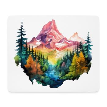 Natur Abenteuer Wildnis Berge Wald Bäume Bunt - Mousepad (Querformat) - Weiß - Vorne