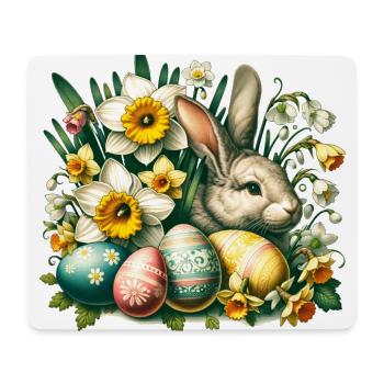 Vintage Easter Bunny with Easter Eggs & Flowers - Mouse Pad (horizontal) - white - Front